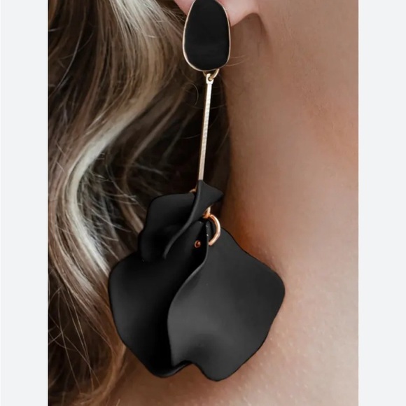 Black And Gold Petal Drop Earrings - Picture 5 of 10